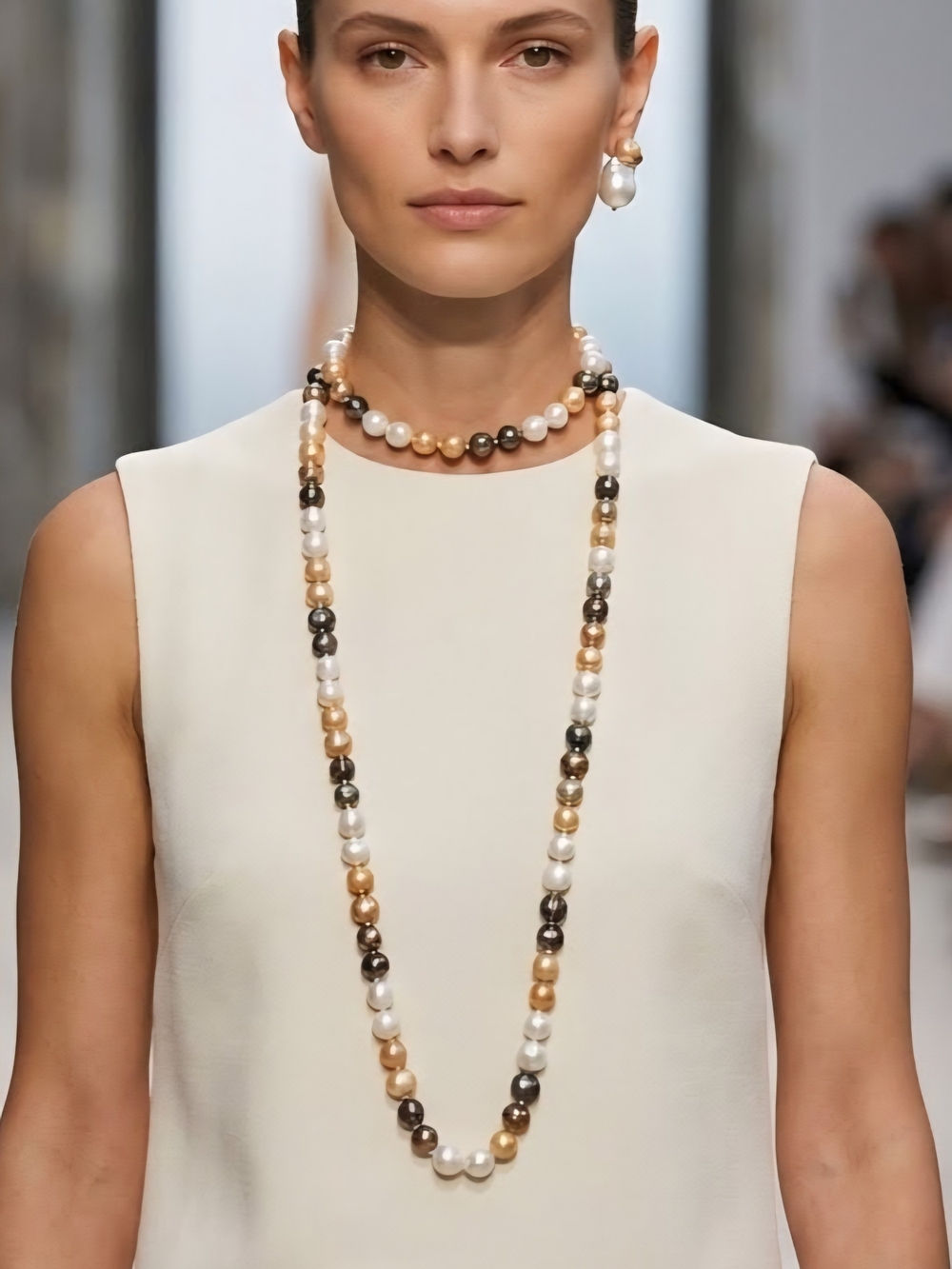 Multicolor Baroque Freshwater Pearl Necklace - Champagne Bronze Gold 32" Layer